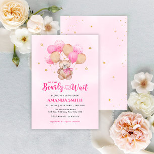 Invitation Teddy Bear Rose Bearly Wait Baby shower