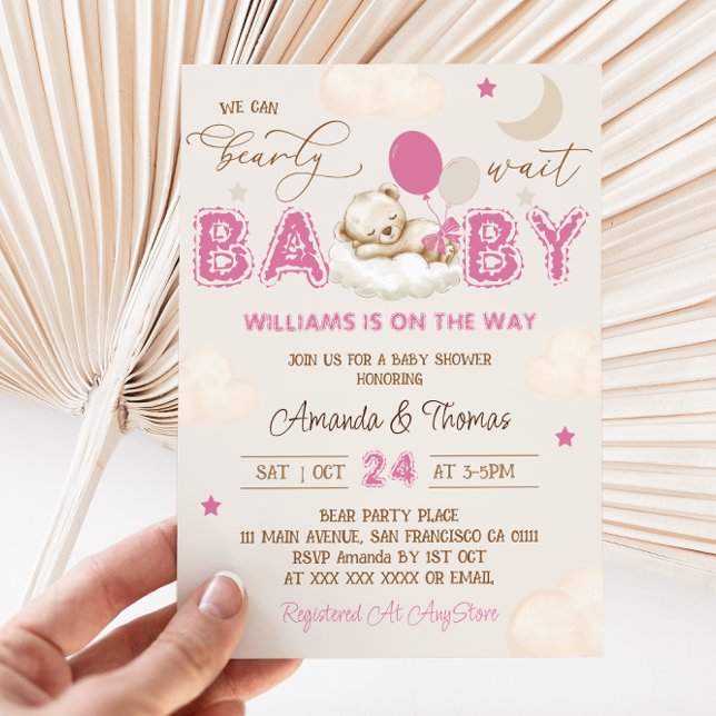 Invitation Teddy Bear rose Boho Baby shower fille (Créateur téléchargé)