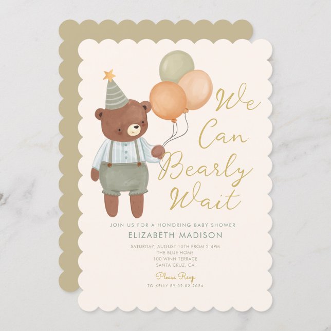 Invitation Teddy Bear Sage Green Bearly Wait Baby shower (Créateur téléchargé)