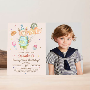 Invitation Teddy Bear Sage Green Beary Premier anniversaire