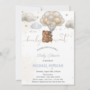 Invitation Teddy Bear Stars Ballons Nuages Baby shower