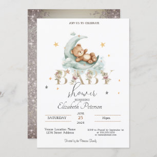 Invitation Teddy Bear Stars Parties scintillant Gold Baby sho