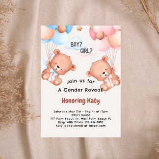 Invitation Teddy Bear Thème Baby Genre Reveal