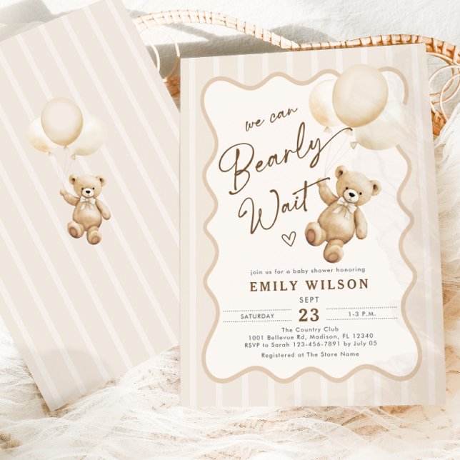 Invitation Teddy Bear Theme We Can Bearly Wait Baby Shower (Créateur téléchargé)
