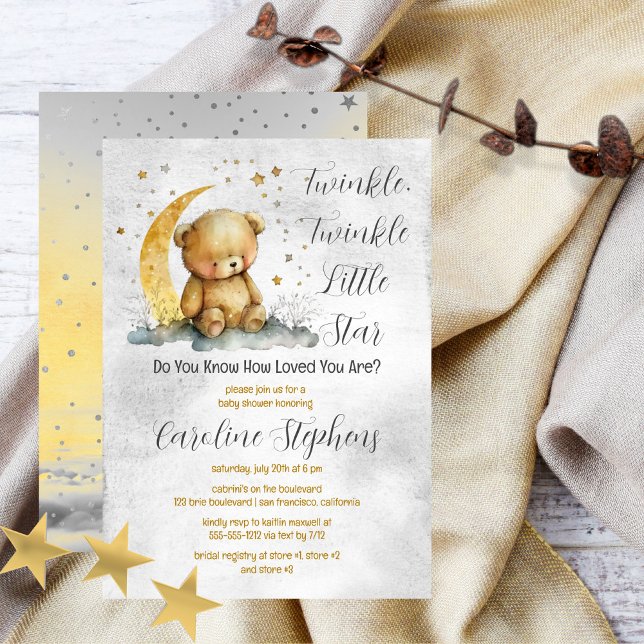 Invitation Teddy Bear Twinkle Twinkle Little Star Baby shower (Create an enchanting baby shower with our Teddy Bear Twinkle Twinkle Little Star collection.  )