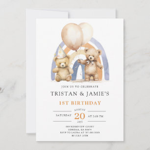 Invitation Teddy Bear Twins 1er Anniversaire