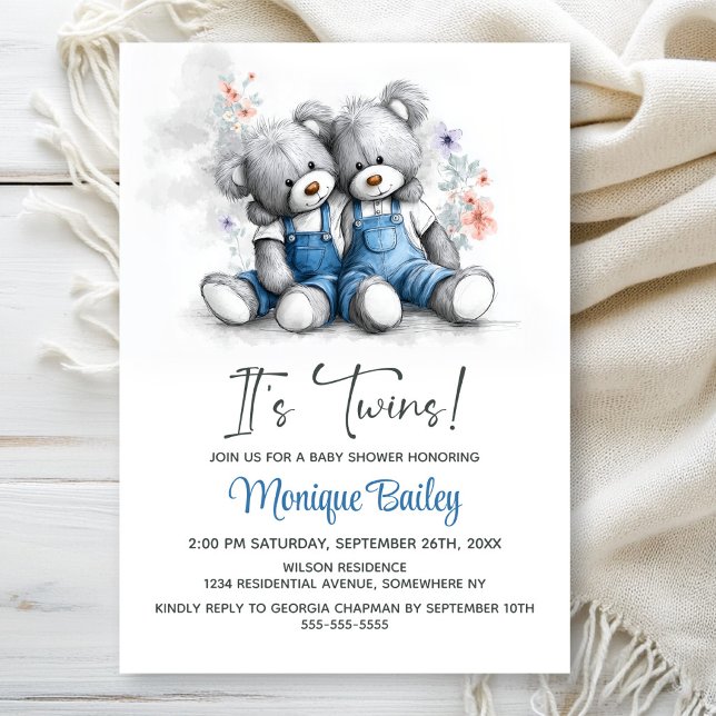 Invitation Teddy Bear Twins Baby Shower (Créateur téléchargé)