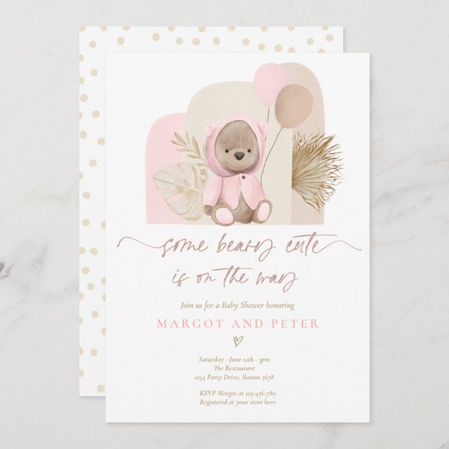 Invitation Teddy Bear Un Baby shower Boho De Beary Cute (Devant / Derrière)