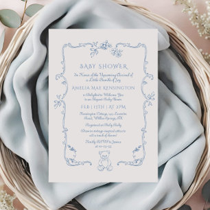 Invitation Teddy bear Vintage frame Baby shower en toile