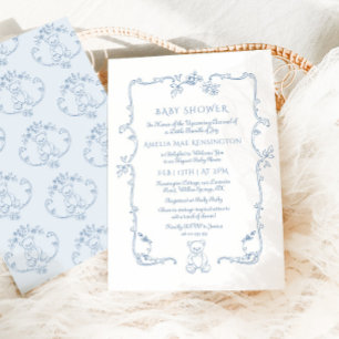 Invitation Teddy bear Vintage frame Baby shower en toile