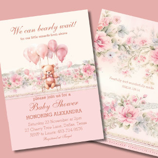 Invitation Teddy Bearly Wait Pink Christian Girl Baby Shower