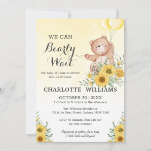 Invitation Teddy Bearly Wait Sunflower Baby shower vert