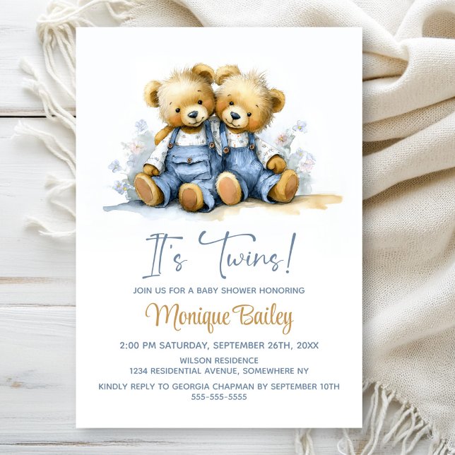 Invitation Teddy Bears Twins Baby Shower (Créateur téléchargé)