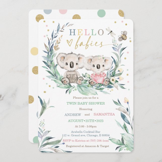 Invitation Teddy Koala Baby shower Modèle pour garçon et fill (Devant / Derrière)