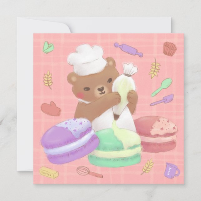 Invitation Teddy le Baker avec Macarons (Devant)