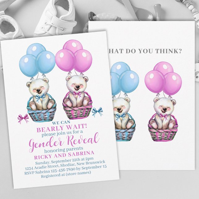 Invitation Teddy Oear Bearly Là Genre Reveal Baby (Créateur téléchargé)