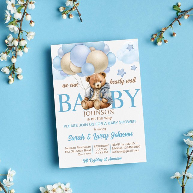 Invitation Teddy ours baby shower bearly attend mignonette te (Teddy bear with balloons baby shower invitation template instant download cute teddy in a jacket blu)