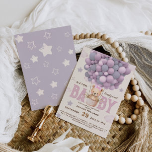 Invitation Teddy Ours Bearly Attendre Violet Bébé Fille Douch