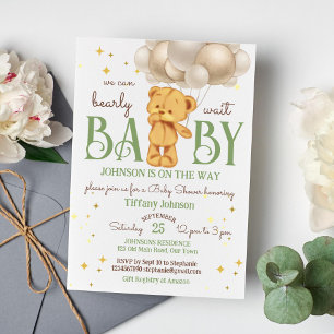 Invitation Teddy ours bearly attends vert brun baby shower