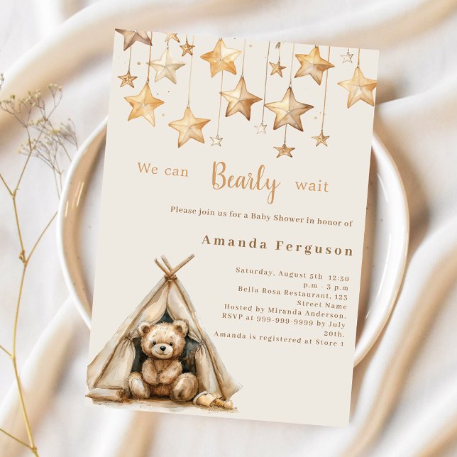 Invitation Teddy ours étoiles tipee Baby shower boho (Créateur téléchargé)