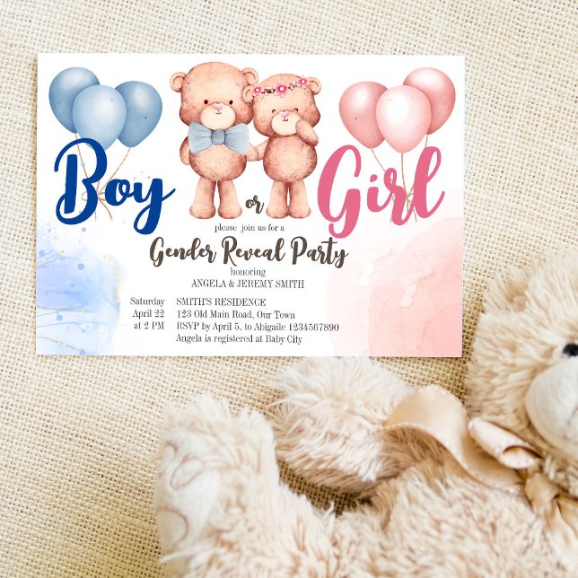 Invitation Teddy ours garçon ou fille sexe révéler baby showe (Créateur téléchargé)