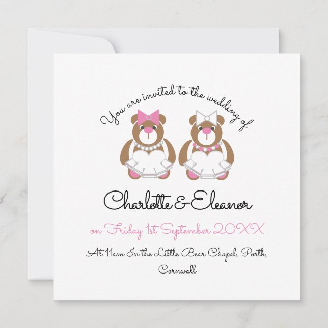 Invitation Teddy ours lesbienne mariage mignon blanc (Dos)