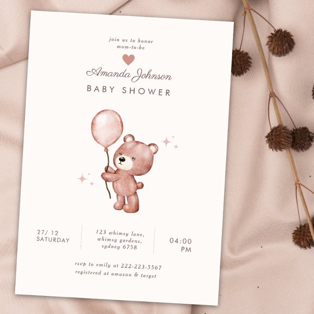 Invitation Teddy ours mignon baby shower coeur (Créateur téléchargé)