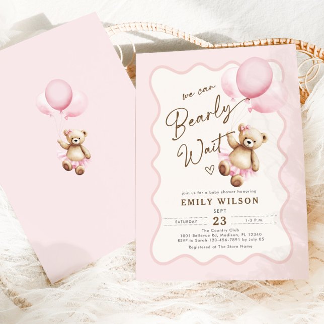 Invitation Teddy Ours Nous Pouvons Attendre Bébé Fille Douche (Créateur téléchargé)