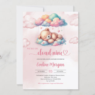 Invitation Teddy ours on est sur le baby shower de neuf fille