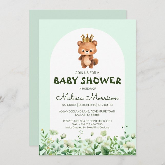 Invitation Teddy Ours Stuffed King Baby Boy Douche (Devant / Derrière)