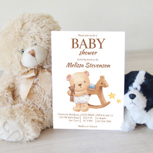 Invitation Teddy ours vintage jouets baby shower boho