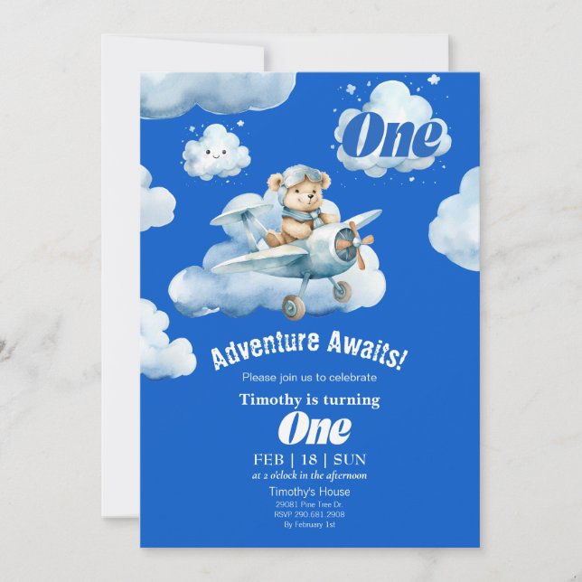 Invitation Teddy's Sky Safari : 1er Anniversaire Expédition (Devant)