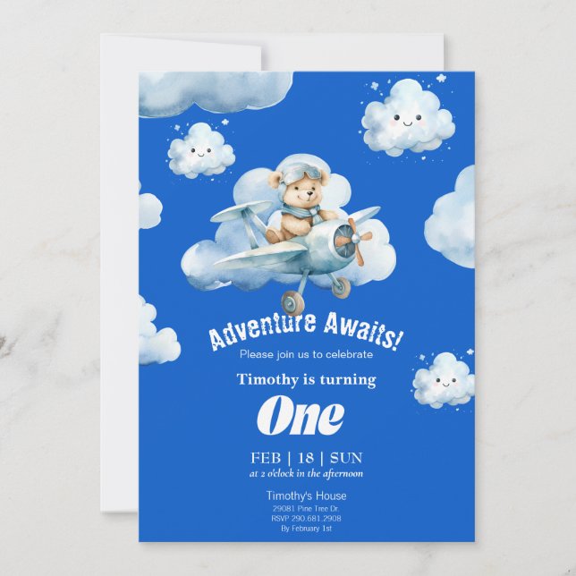 Invitation Teddy's Sky Safari : 1er Anniversaire Expédition (Devant)