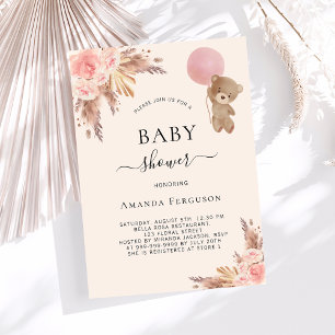 Invitation Tedouard ours rose beige pampa fille baby shower