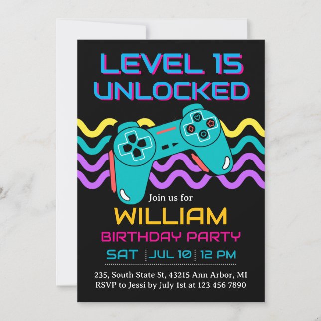 Invitation Teen Gaming Gamer Boy Video Game Player Birthday (Devant)