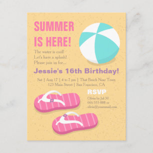Invitation Teenage Summer Flip Flop Beach Anniversaire