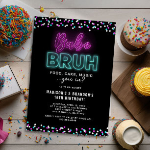 Invitation Teenager Neon fête d'anniversaire conjointe