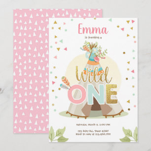 Invitation Teepee Anniversaire Wild One Fille Rose Bohème Tri