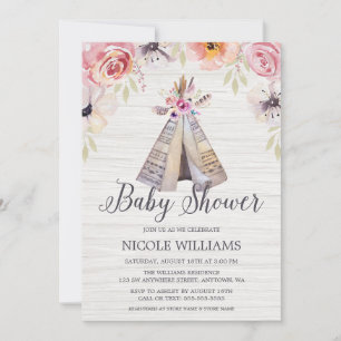 Invitation Teepee Bohème Tribale Rustique Fille Baby Shower
