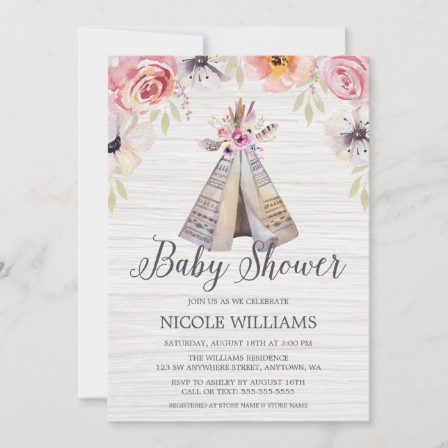 Invitation Teepee Bohème Tribale Rustique Fille Baby Shower (Devant)