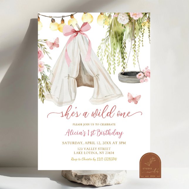 Invitation Teepee Coquette Wild One Fille Premier Anniversair (Créateur téléchargé)