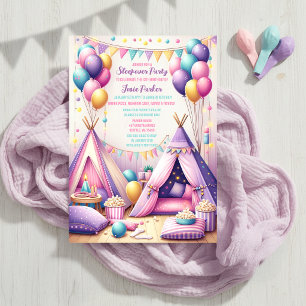 Invitation Teepee de Naissance Charmant et Coloré pour une So