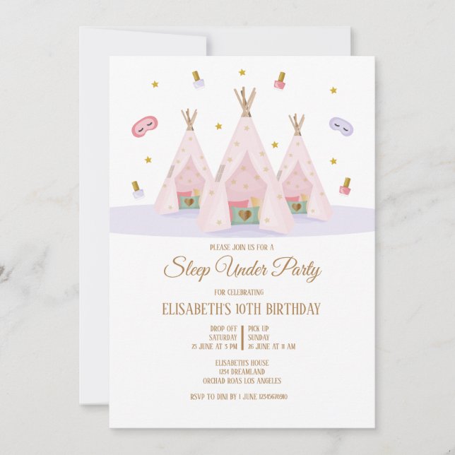 Invitation Teepee Dormir sous la fête d'anniversaire (Devant)