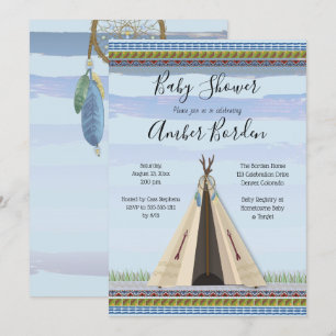 Invitation TeePee Dreamcatcher Tribal Theme Baby shower de ga