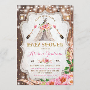 Invitation Teepee floral de Boho d'invitation tribale de baby