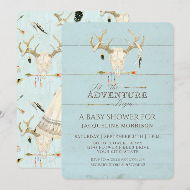 Invitation Teepee garçon aventure T-shirt bébé Flèches en boi (Devant / Derrière)