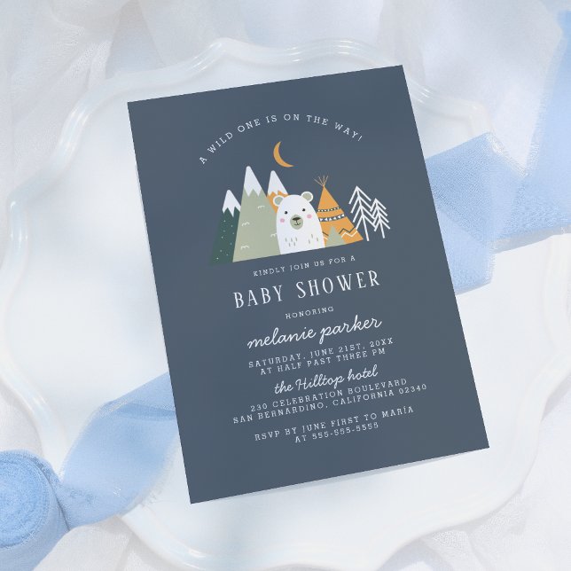 Invitation Teepee & Mountains Wild One Bear Baby shower (Créateur téléchargé)