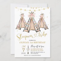 Invitation Teepee Rose Floral Girl Sleepover Party