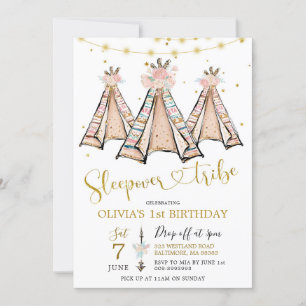 Invitation Teepee Rose Floral Girl Sleepover Party