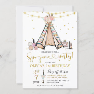 Invitation Teepee Rose Floral Girl Spa-Jama Party